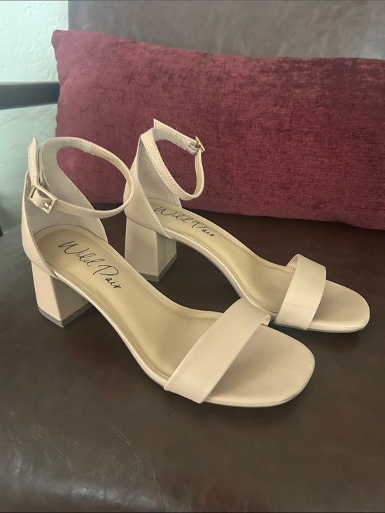 Wild Pair Shoes - Wild Pair Neutral Beige Ankle-Strap Block Heel Sandals